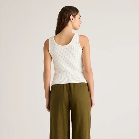 Quince 100% Organic Cotton Waffle Cropped Sweater Tank, Ivory - Picture 2 of 5
